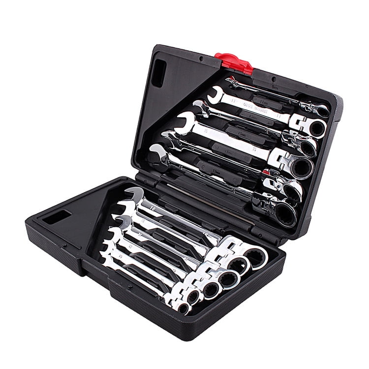 12pcs 8-19mm Flexible Ratchet Spanner Set Ratcheting Wrench Spanners Tool w/Case 