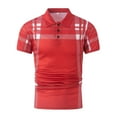 thumbnail image 2 of WREESH Men's Casual Button Turn Down Collar Top with Short Sleeve Striped Sports Shirt Men's Striped Printed Pullover Top Red, 2 of 6