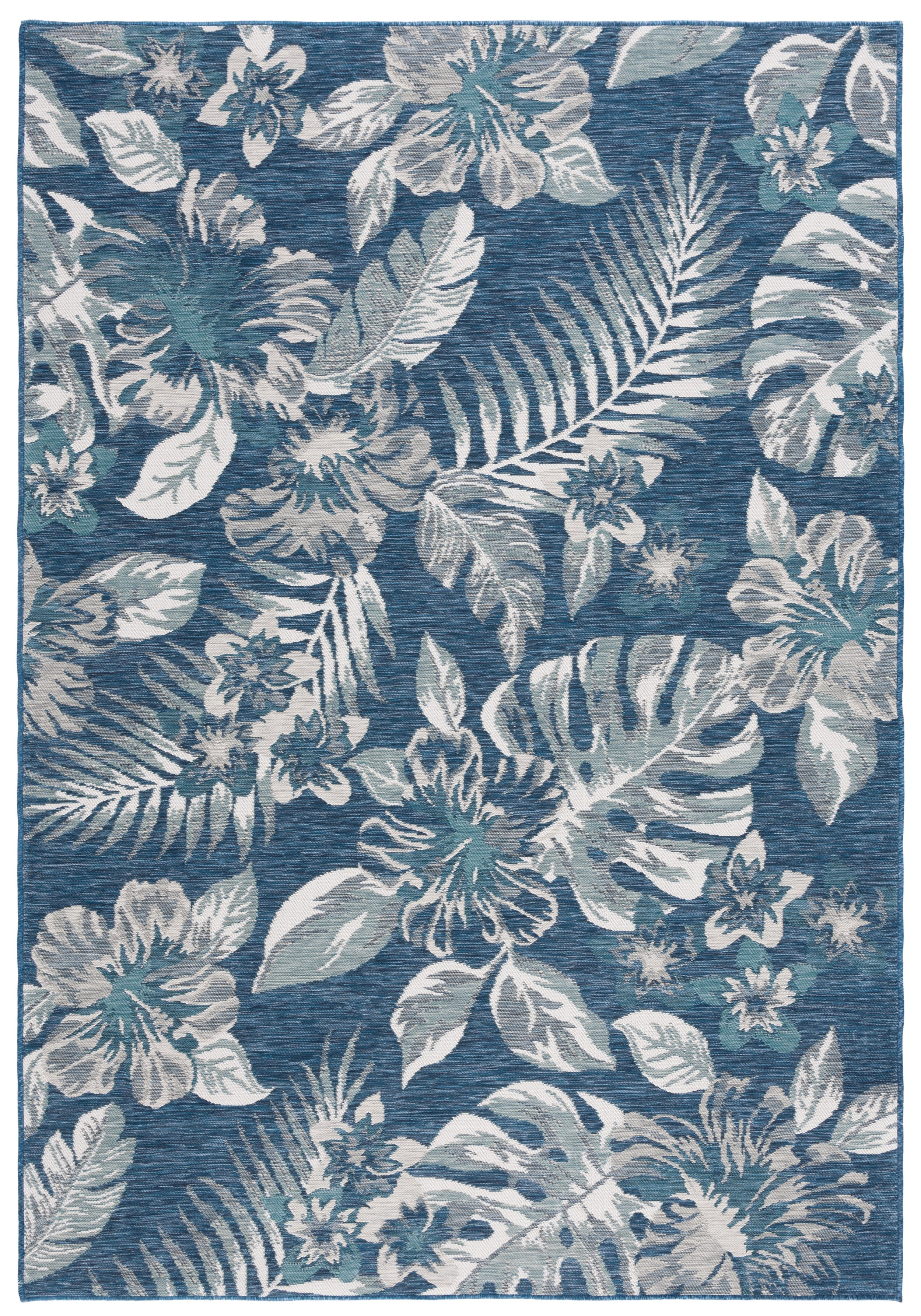 SAFAVIEH Sunrise Cole Floral Reversible Indoor/Outdoor Area Rug, Ivory/Blue Grey, 4' x 5'7"
