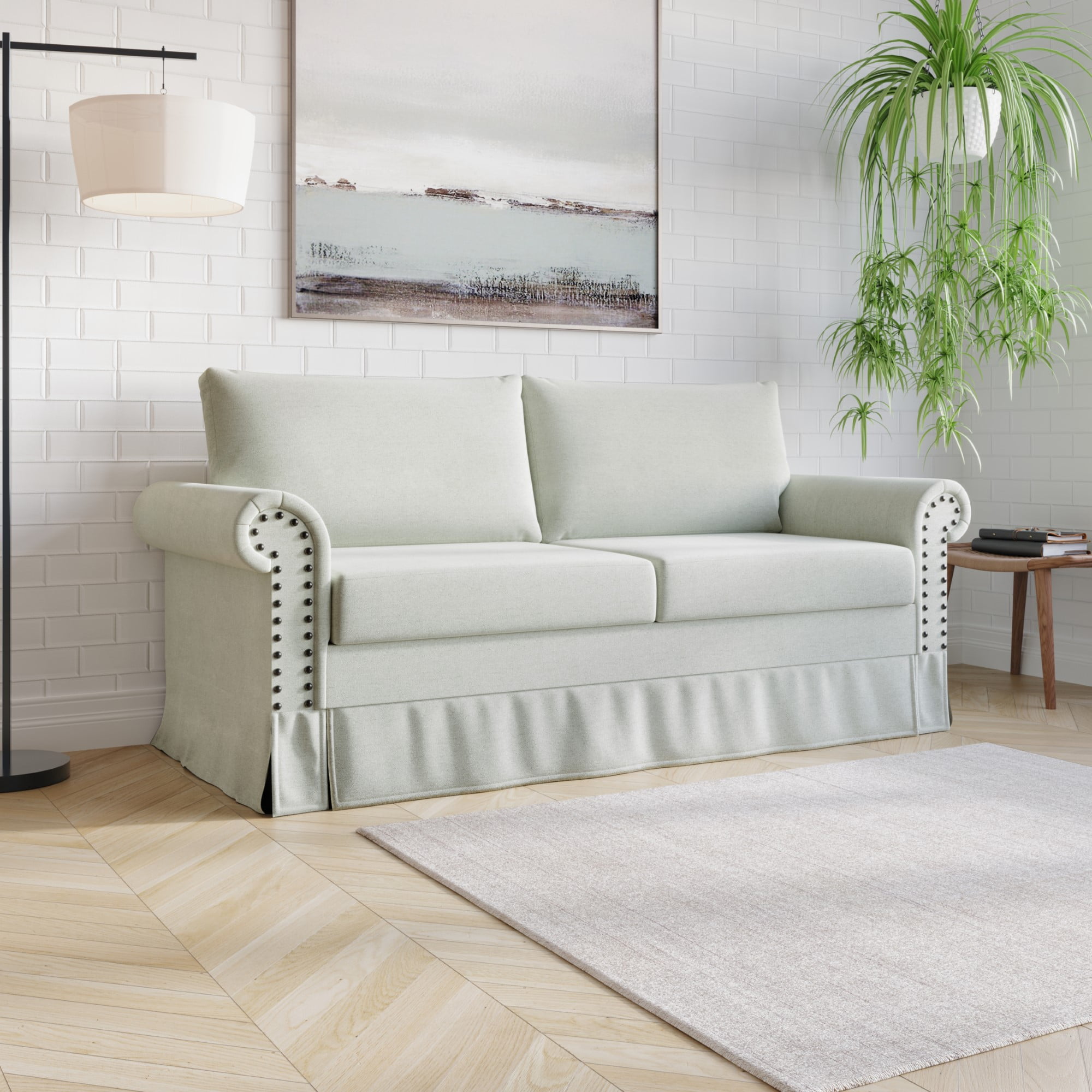 Home Design Emerson Rolled Arm 3-Seater Sofa, Upholstered with Nailhead Trim, Classic Warm Gray Fabric