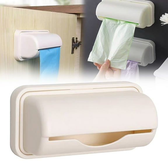 Plastic Trash Bag Dispenser Roll Holder PP Plastic Wastebasket Bag Organizer No Punching Wall Mounted Garbage Trash Container Bag Dispenser For Kitchen Bathroom Laundry Room(Khaki,5.31x2.56x5.91")