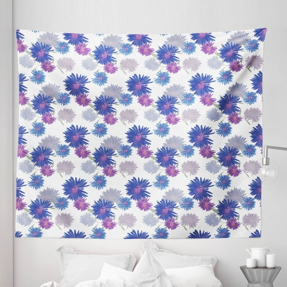 Aster Tapestry, Michaelmas Daisy Pattern with Blossoming Flowers Nature Growth Composition, Fabric Wall Hanging Decor for Bedroom Living Room Dorm, 5 Sizes, Grey Navy Blue Violet, by Ambesonne