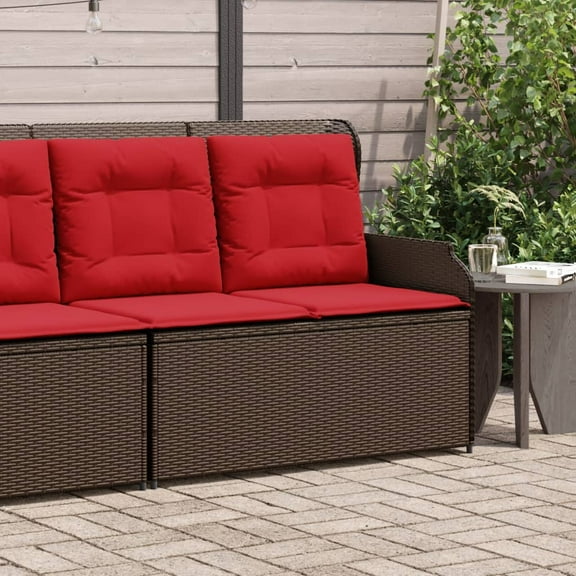 vidaXL Reclining Patio Bench with Cushions Brown Poly Rattan