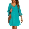 thumbnail image 1 of Lucakuins - Vestido de playa de gasa con cuello en V y manga 3/4 con botones y ajuste holgado para mujer Lucakuins  S-XXL, 1 of 5