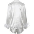 thumbnail image 3 of FRSASU Pajamas Set for Women with Feather Cuffs, Satin Long Sleeve Button Down Sleepwear Nightwear Loungewear Soft Sets White, 3 of 4
