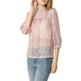 thumbnail image 5 of MODA NOVA Junior's 3/4 Sleeves Ruffle Mock Neck Lace Pullover Tops Pink XXL, 5 of 6