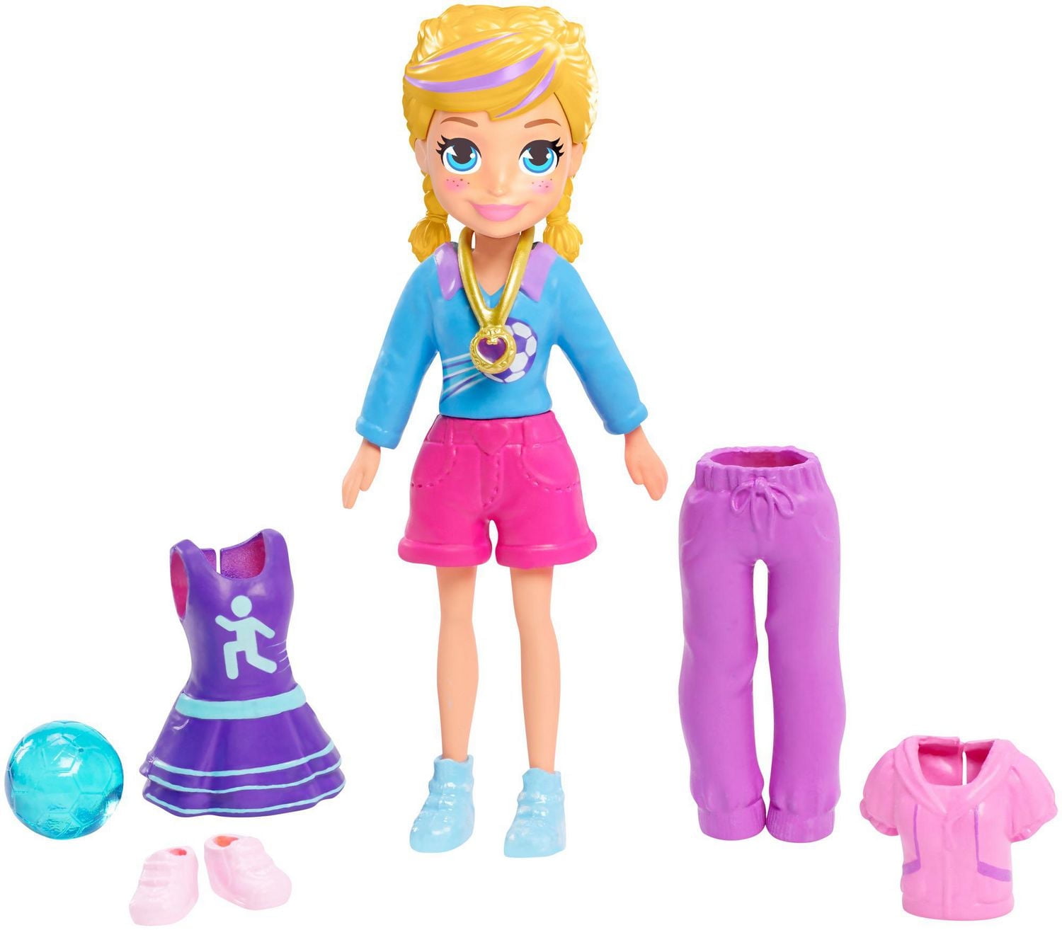 Polly Pocket Soccer Star Polly & Aqua Athlete Shani Sports Packs with 3-inch Doll Plus 7 Outfits & Accessories