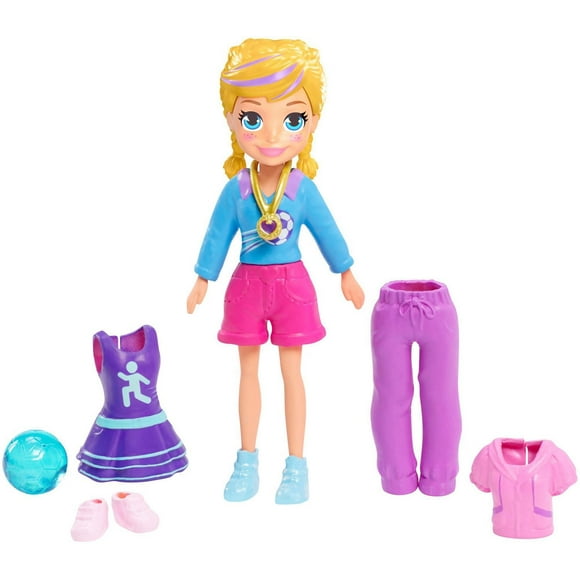 Ensembles sportifs Polly Star de soccer et Shani Athlète aquatique Polly Pocket avec poupée de 7,62 cm (3 po) et plus de 7 tenues et accessoires