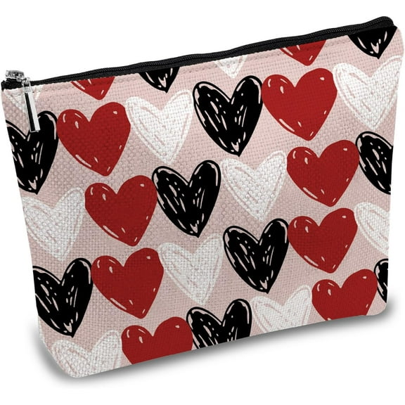 1 pc Polycotton Custom Canvas Storage Bags Metal Zipper Pouches Rectangle with Pattern Heart 18x25cm
