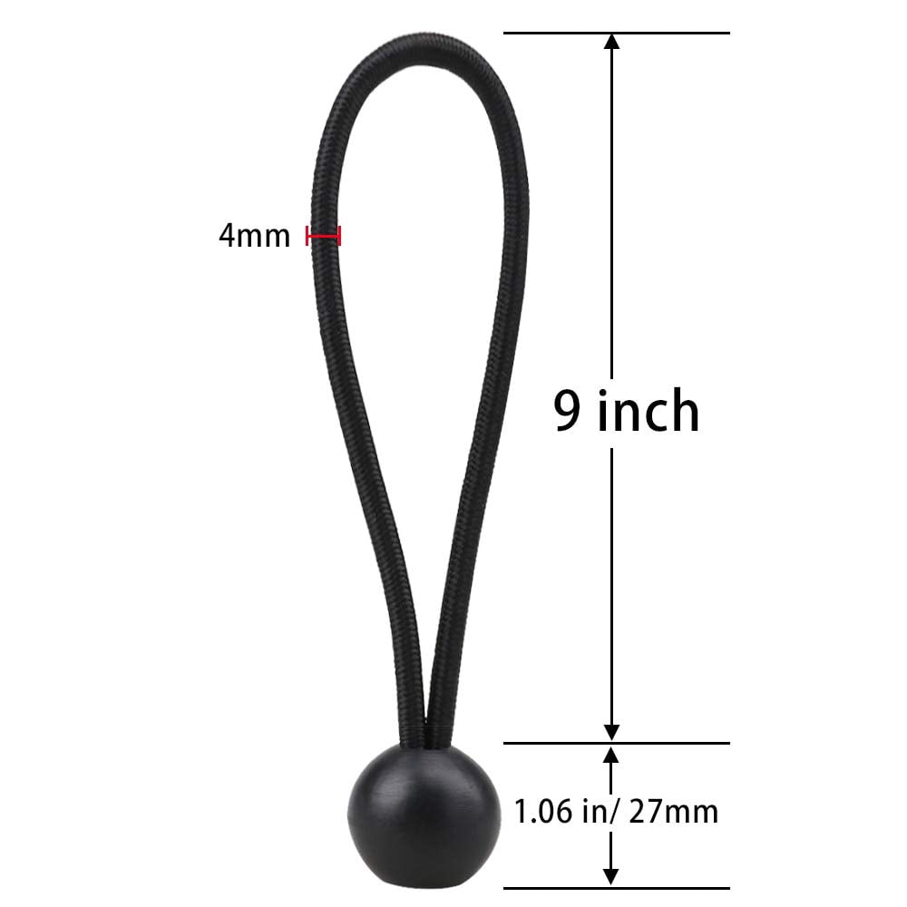Bungee Balls, Black Ball Bungee Heavy Duty Heavyweight 4 inches Tarp Bungee Cords, Weather Resistant Tie Down Strap 4mm Thickness - for Camping, Tents, Cargo, Holding Wire and Hoses