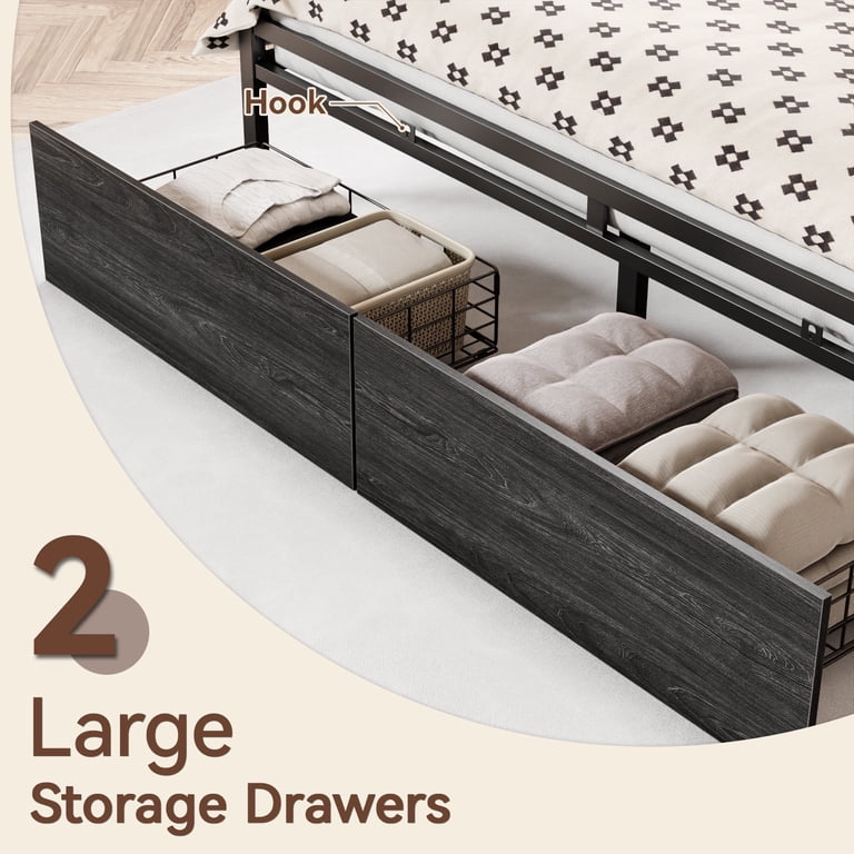 Satifur Queen LED Platform Bed, Storage Headboard photo 2