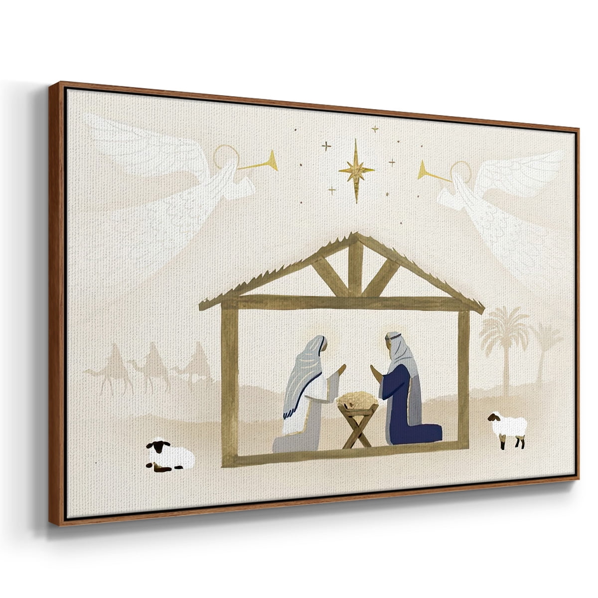 Away in a Manger Collection A - Framed Gallery Wrapped Holiday Canvas - 17 x 25 - Rosewood Frame
