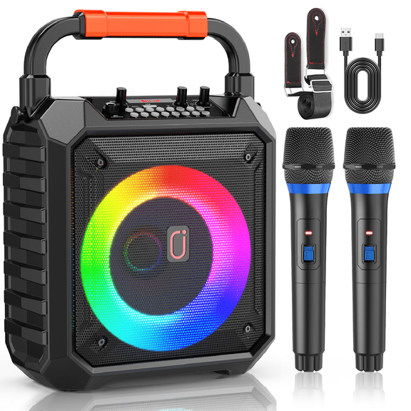 FanFun Karaoke Machine for Kids Adults , Home Karaoke Speaker System with 6.5'' Subwoofer, Rgb Light, Bluetooth Speaker with 2 Microphones, T17-T