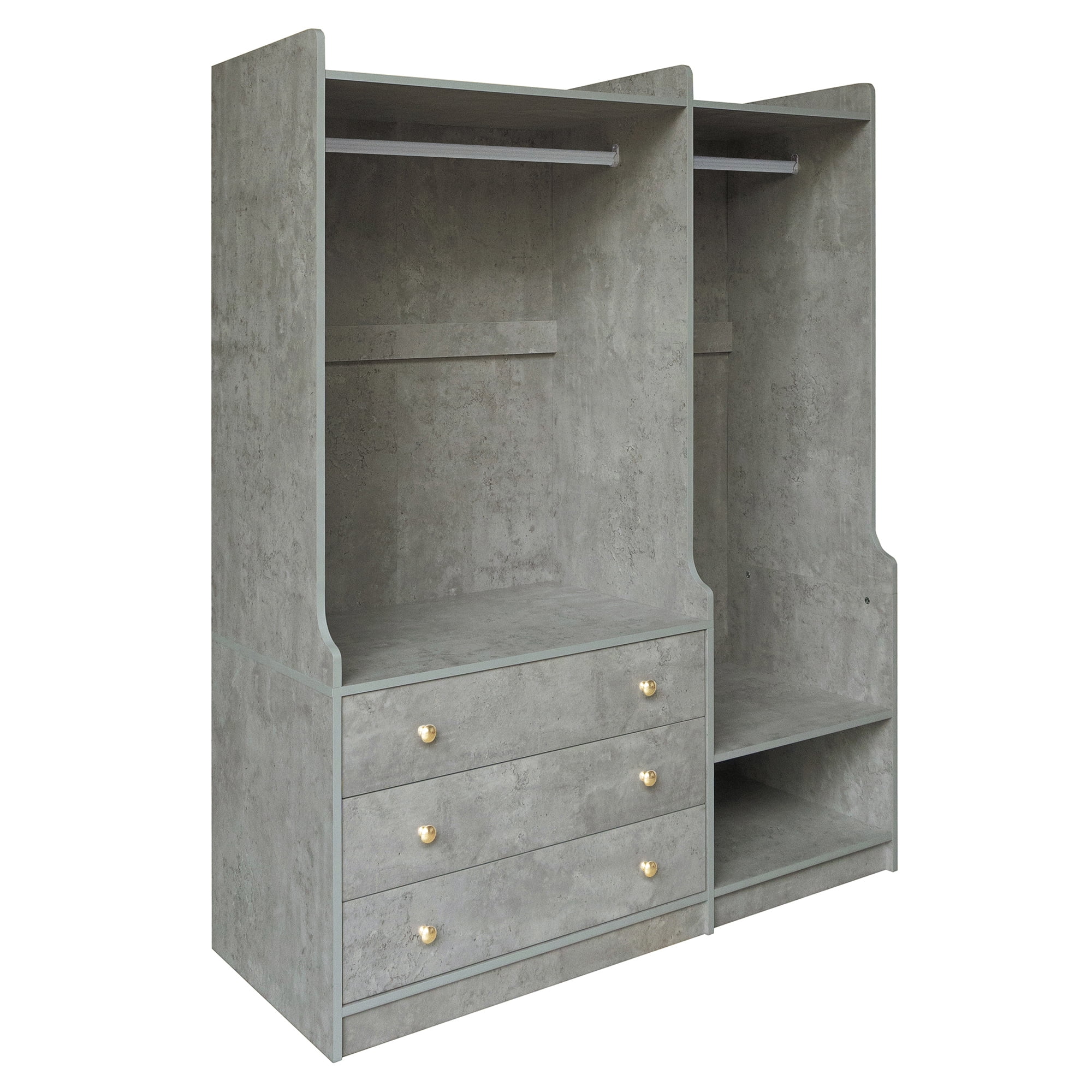 Euroco 66.9" Armoires, Open Three Tire Wardrobe with Drawers, Gray