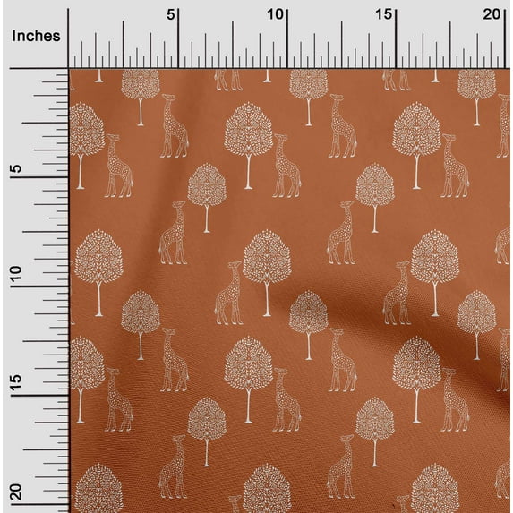 oneOone Cotton Poplin Fabric Tree & Giraffe Block Print Fabric BTY 56 Inch Wide