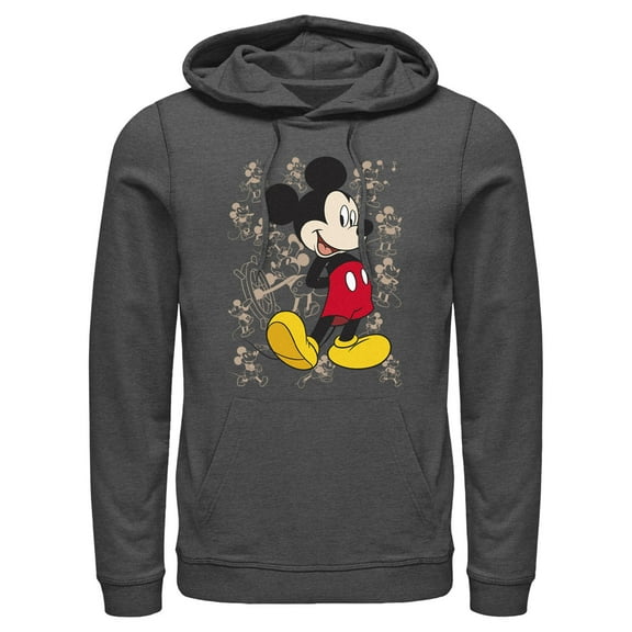 Men's Mickey & Friends Many Retro Poses Pull Over Hoodie Charcoal Heather Small