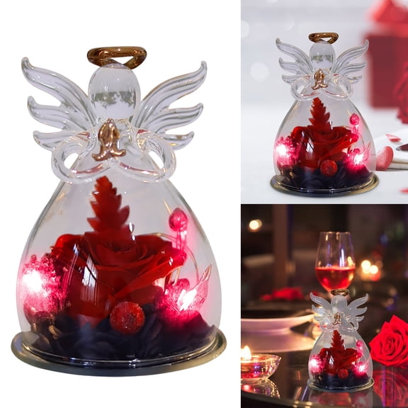 Orangide Valentine's Day Rose Gifts for Her, Preserved Real Rose Flower in Glass Angel Figurine, Birthday Gifts for Women, Gift for Mom Grandma, Red Valentine's Gift