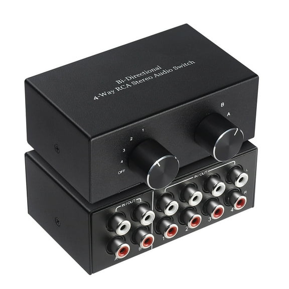 4 Way Bi-Directional Stereo 2 In 4 Out or 4 In 2 Out L/R Sound Channel Switcher Selector