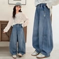 thumbnail image 2 of TGPMGRZ Tween Girls Baggy Jeans Elastic Waist Wide Leg Baggy Pants High Waist Y2k Stretchy Denim Pants Blue 9-10 Years, 2 of 7