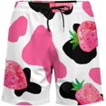 thumbnail image 3 of Sunyuer Men's Swim Trunks with Compression Liner 2-in-1 Drawstring Swimming Shorts Quick Dry Beach Board Shorts with Pockets, Cow Print Strawberries, L, 3 of 8