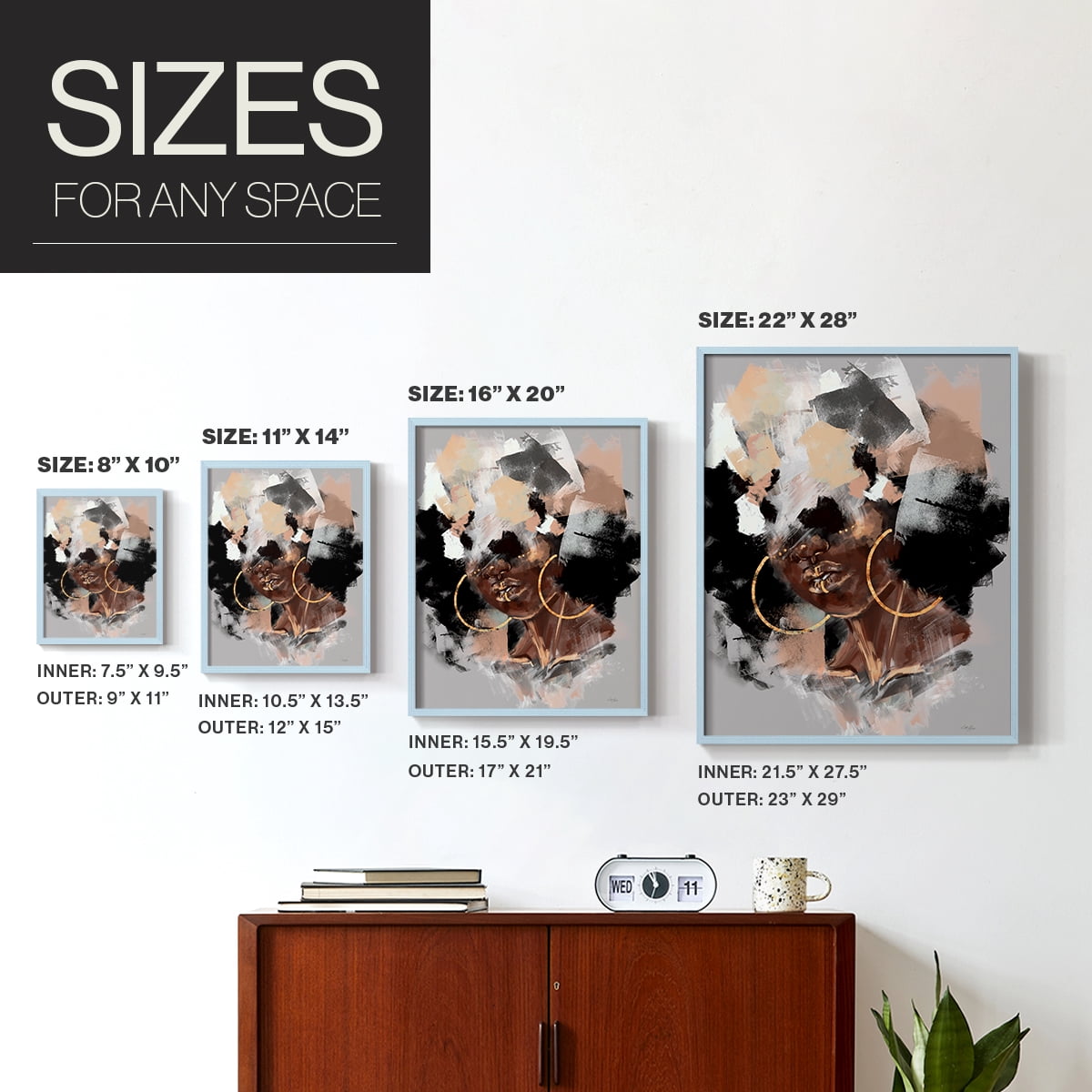 Afro Pop Framed Print in Blue Solid Wood Framed Print No Nail Hanging