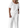 thumbnail image 2 of Maqroz Women 2 Piece Outfits Sets Summer Solid Loose Short Sleeve Crew Neck Top and Pants Set Drawstring Casual Vacation Travel 2026 White XXXL, 2 of 6