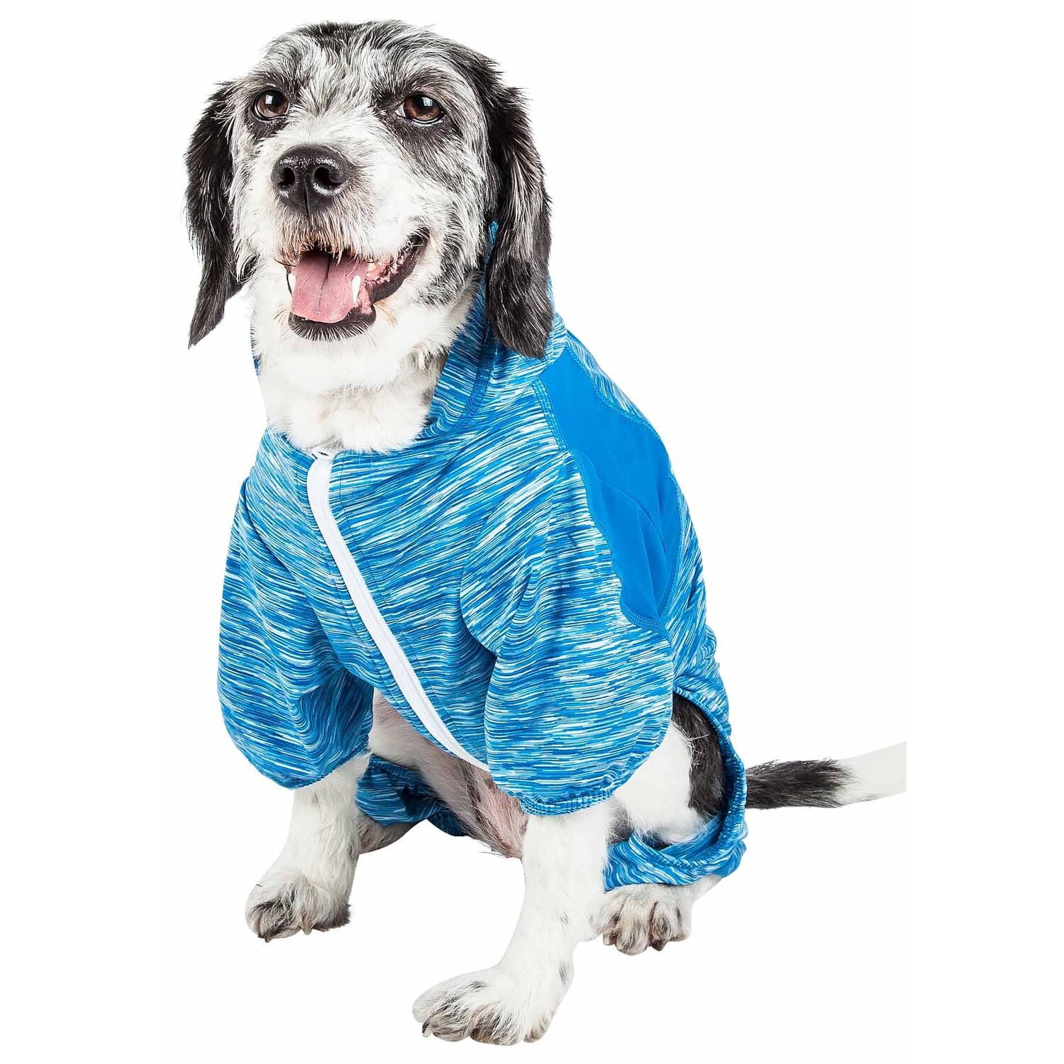 Pet Life ® Active 'Downward Dog' Heathered Performance 4-Way Stretch Two-Toned Full Body Warm Up Hoodie