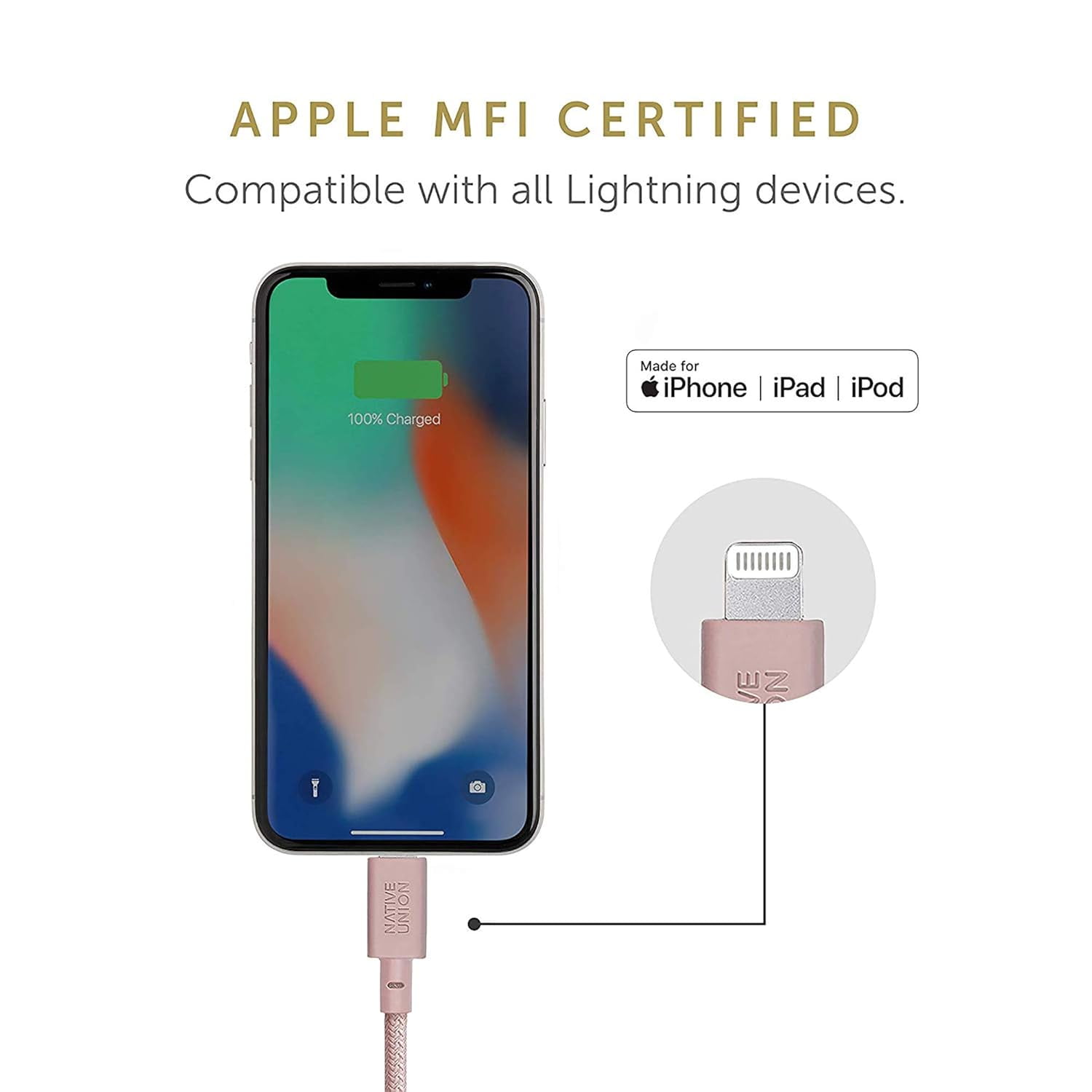 Native Union Belt Cable USB-C - 10ft Ultra-Strong Reinforced Charging Cable for iPhone 13 and earlier (Rose)