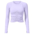 thumbnail image 4 of DuoJiaJ Womens Long Sleeve Crop Top, Crew Neck Ruched Stretchy Yoga Athletic Purple L, 4 of 5