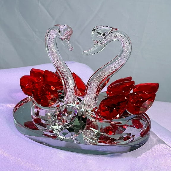 Crystal Swan Figurine, Couple Lover Swan Statues，Paperweight Table Centerpiece Ornament, Wedding Home Office Tabletop Decor Valentine's Day (Red)