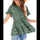 thumbnail image 3 of Blusas Bohemias de con Cuello en V, Corta, Fruncidas y Estampados Al Azar para Mujer, Estilo Casual, Color Verde, Talla L, 3 of 10