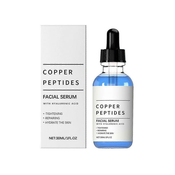 Suero de péptidos de cobre para rostro - con GHK-Cu y ácido hialurónico - Suero facial antienvejecimiento para líneas finas y elasticidad de la piel - Reafirmante, reparador, C