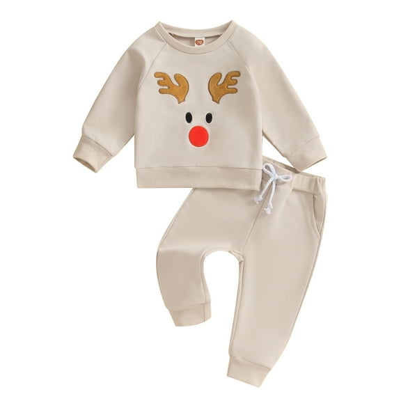 0-3Y Kid Baby Boys Christmas Outfits 6M 12M 18M 24M 3Y Long Sleeve Deer Embroidery Sweatshirt and Pants Set Toddler Clothes