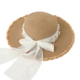 thumbnail image 1 of 52-54 cm circunferencia del sombrero sombrero de paja con borde de hierba rota para niños sombrero de verano con tapa plana para el sol sombrero de playa con lazo de perlas, color caqui, 1 of 5