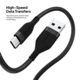 thumbnail image 4 of Powertek Ultra 6ft USB-A to USB-C Cable, Black, Braided Silicone, Ultra-Smooth Data Transfers, Durable Tangle-Resistant Charging Cable, 4 of 6
