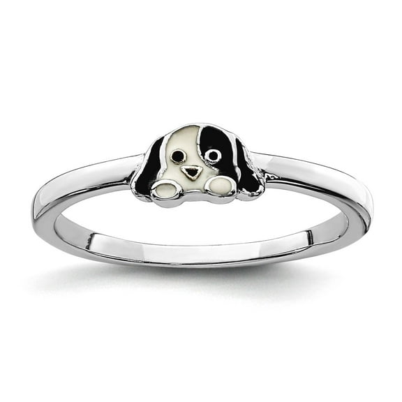 925 Sterling Silver Rhodium Plated Enameled Puppy Ring Size 4 5mm Wide Ring - 1.0 Grams