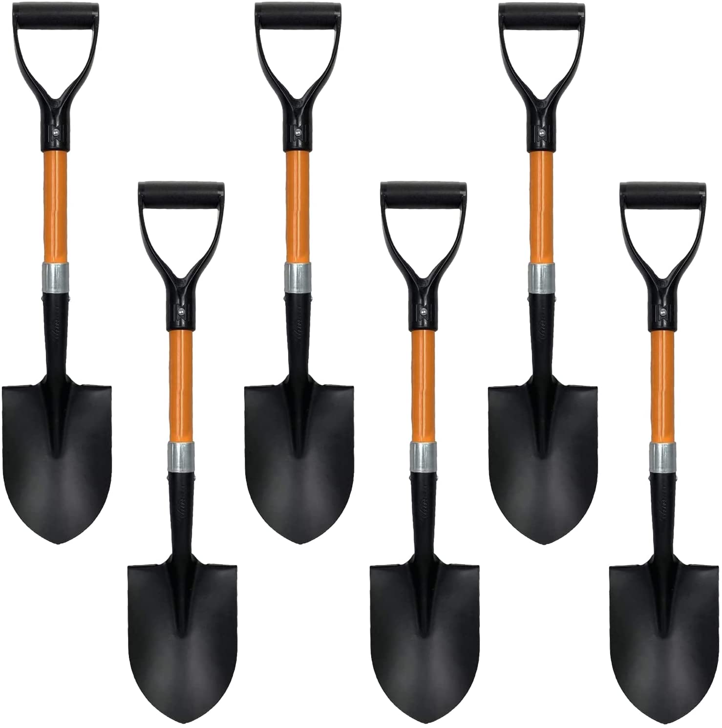 Ashman Online Mini Round Shovel 27 inches in Length, Durable Handle,  Metal Round Shovel with Comfortable Grip with a Sturdy Blade (6 Pack). 