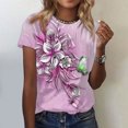 thumbnail image 2 of moda de las mujeres casual manga corta impreso cuello redondo suéter suelto top púrpura/xl, 2 of 4