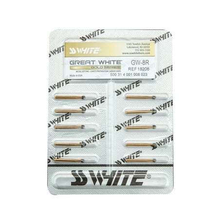 

SS White 18208 Great White Gold GW FG Friction Grip 8R Round Restorative Removal Carbide Burs 10/Pk