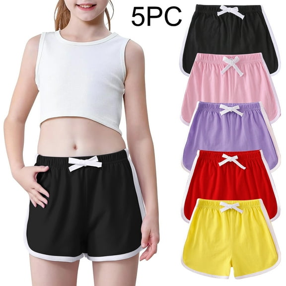 GERsome Unisex Kids Shorts 5 Pack Cotton Summer Shorts for Boys and Girls Casual Solid Color Elastic Waist Short with Pockets, Size 12 Months-11 Years