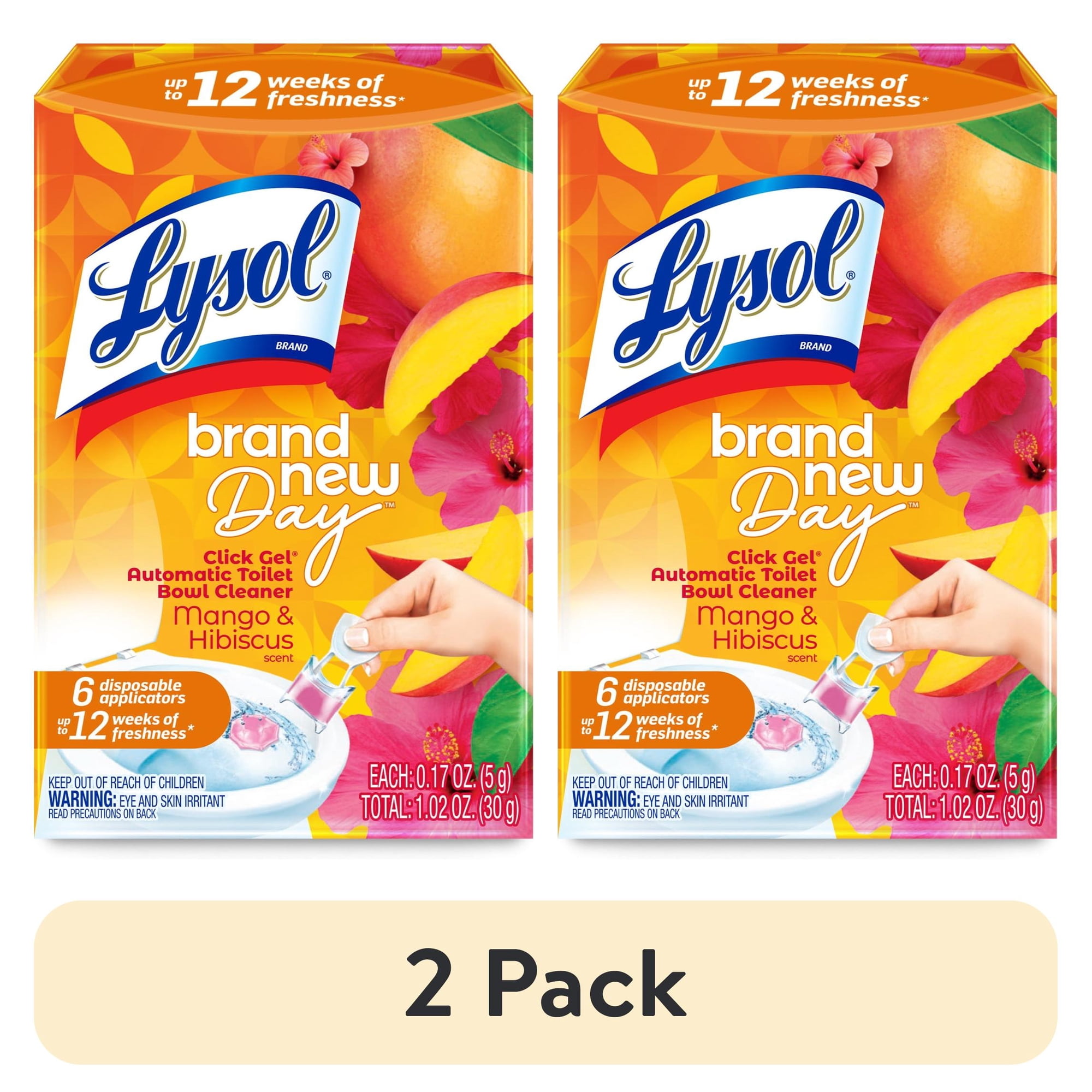 (2 pack) Lysol® Brand New Day Automatic Toilet Bowl Click Gel Cleaner, Mango & Hibiscus, 6 Count