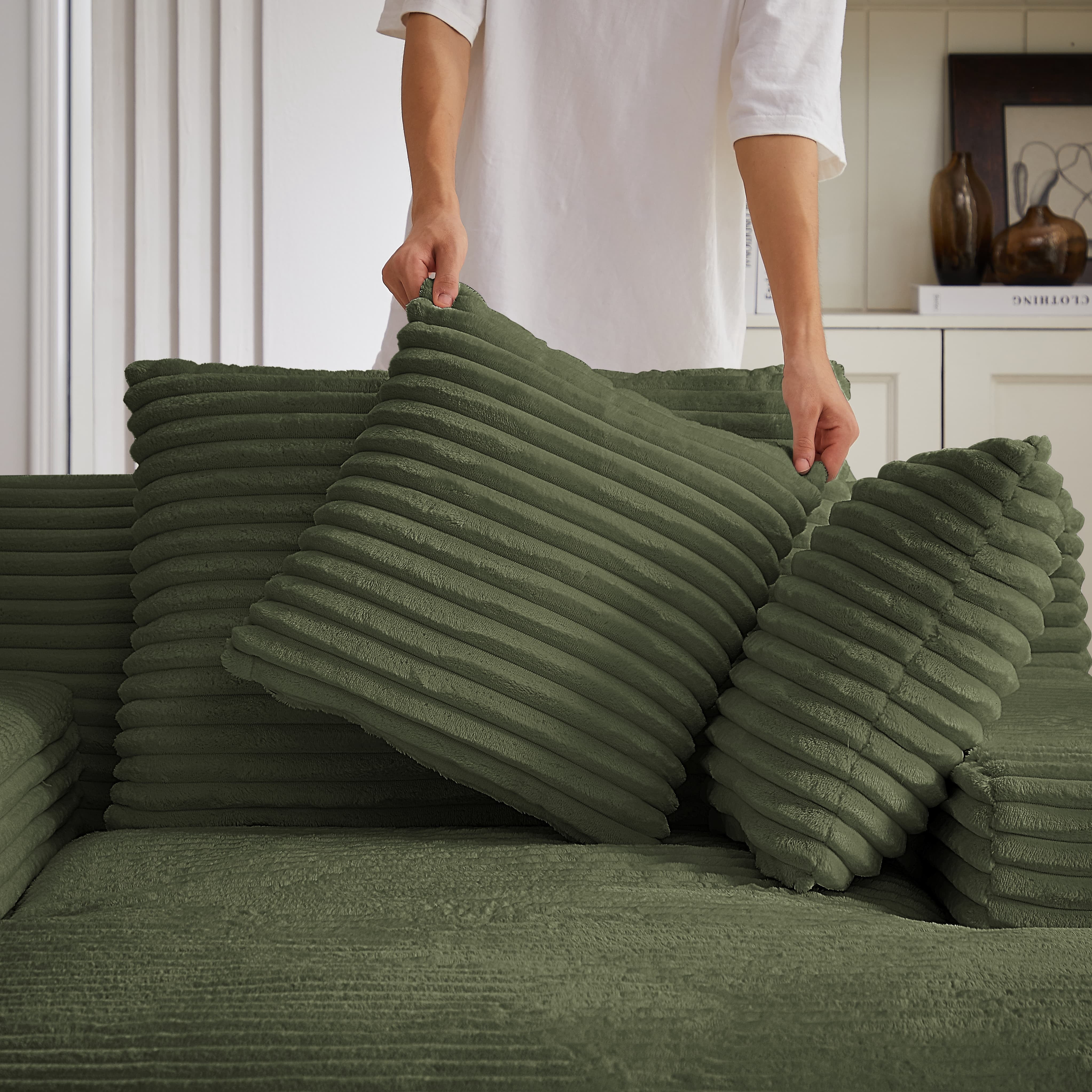 MAYEERTY Oversized Corduroy Chaise Lounge Chair, Sponge & Pocket Spring, Ergonomic for Living Room Office，No Assembly