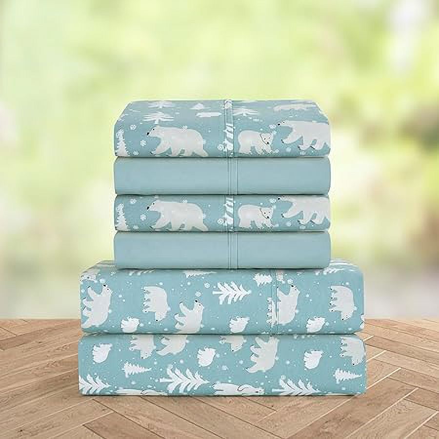 Elegant Comfort Soft 6-Piece Bed Sheets Set High-Quality Microfiber, Wrinkle & Fade Resistant, Holiday Pattern, King, Blue Polar Bear