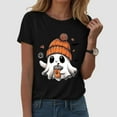 thumbnail image 2 of HCNTES Halloween Shirt Floral Ghost Halloween Costume Girls Women T-Shirt(M,A509-Black), 2 of 5