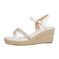 thumbnail image 5 of Rokment Women's Sparkly Espadrilles Platform Wedge Dressy Sandals Elegant Casual Leather Open Toe Ankle Strap Chunky High Heels Dress Summer Shoes for Ladies Bride Wedding White Size 8, 5 of 6