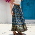 thumbnail image 3 of Women's Boho Maxi Skirt Reteo Print Elastic High Waist  Skirt Summer A Line Flowy Beach Vacation Long Skirts, 3 of 10