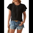 thumbnail image 2 of Blusa Tipo Túnica Holgada Informal Elegante de Verano para Mujer, con Cuello Plisado y Corta Negro M, 2 of 10