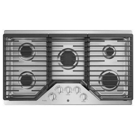 PGP7036SLSS 36  Built In Gas Cooktop with 18;000 BTU Burner; Sealed Cooktop; White LED Backlit Heavy-Duty Knobs; and Precise Simmer Burner; in Stainless Steel