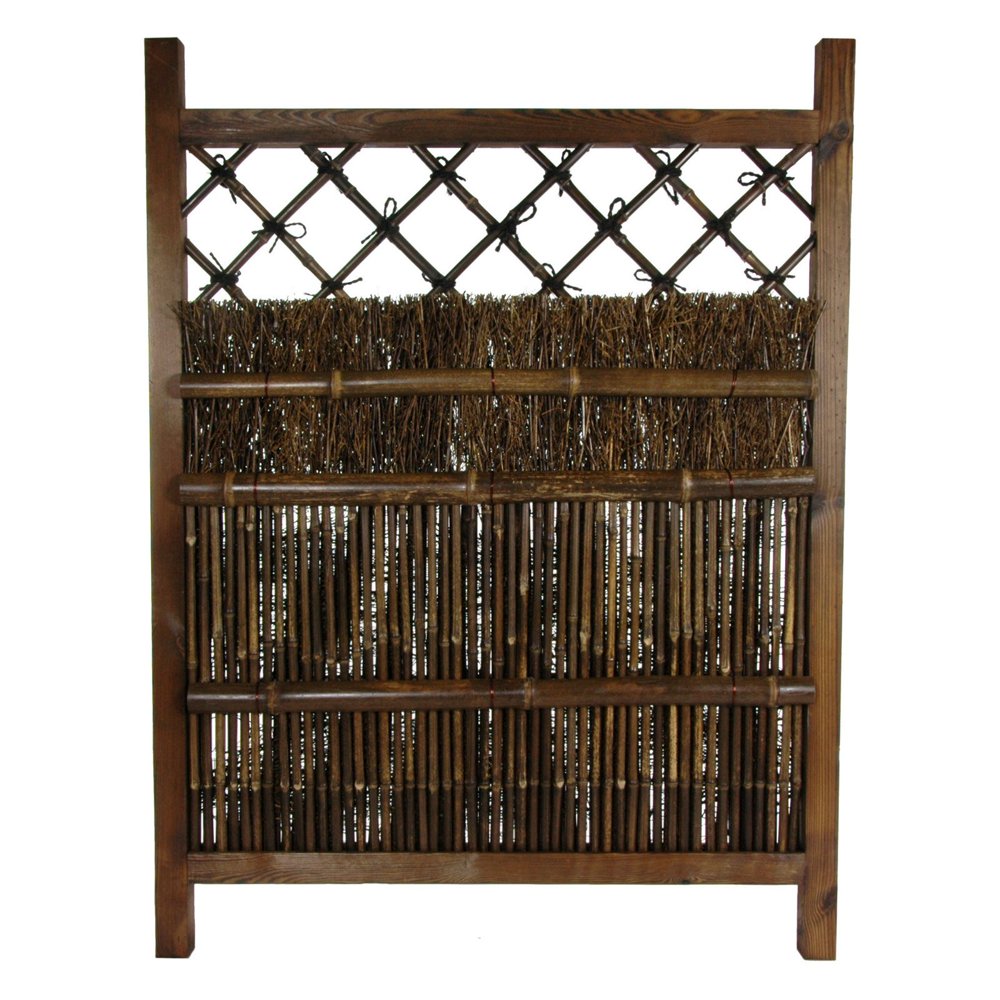 Oriental Furniture Japanese Dark Stain Wood & Bamboo Garden Gate, 35 1/