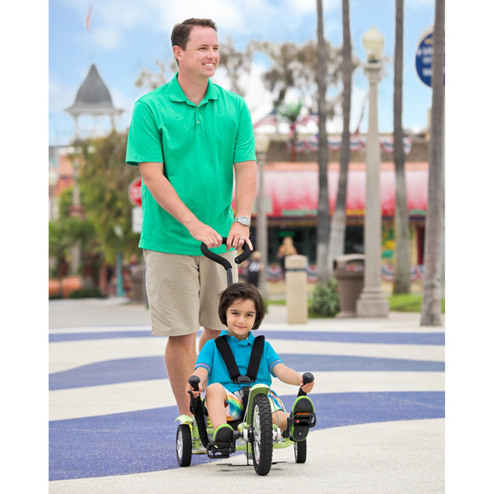 Mobo Mega Mini: The Roll-to-Ride 3-Wheeled Cruiser Tricycle, Push & Pedal Ride On Toy, Green - image 3 of 7